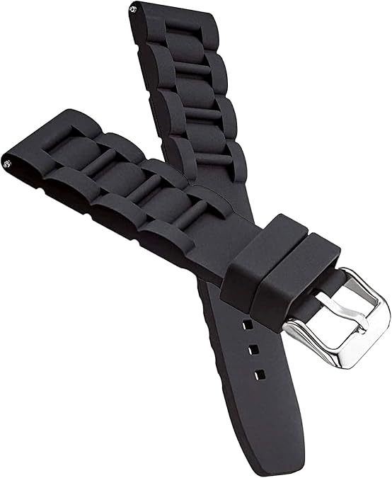 22mm 24mm 26mm Silicon Rubber Black,Blue,White Silver Buckle Clasp Watch Band Strap for Men and Women - Black, 26mm - Image 4
