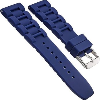 22mm 24mm 26mm Silicon Rubber Blue,Blue,White Silver Buckle Clasp Watch Band Strap for Men and Women – Blue, 22mm