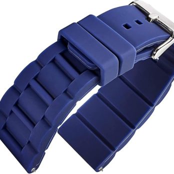 22mm 24mm 26mm Silicon Rubber Blue,Blue,White Silver Buckle Clasp Watch Band Strap for Men and Women – Blue, 22mm