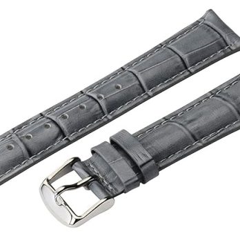 Replacement 24mm Grey  Genuine Leather Watch Band Strap With Silver Buckle