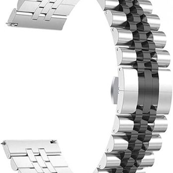 Watch Band Metal Stainless Steel Silver With Black Dual Tone Solid Strap 14mm Jubilee Quick Release Premium Polished Brushed Flexible Metal Watch Bracelet Strap Men Replacement Band