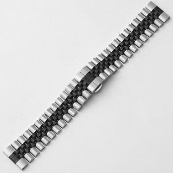 Watch Band Metal Stainless Steel Silver With Black Dual Tone Solid Strap 14mm Jubilee Quick Release Premium Polished Brushed Flexible Metal Watch Bracelet Strap Men Replacement Band