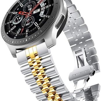 Watch Band Metal Stainless Steel Silver With Gold Dual Tone Solid Strap 14mm Jubilee Quick Release Premium Polished Brushed Flexible Metal Watch Bracelet Strap Men Replacement Band