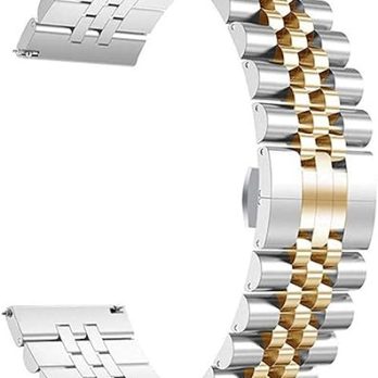 Watch Band Metal Stainless Steel Silver With Gold Dual Tone Solid Strap 14mm Jubilee Quick Release Premium Polished Brushed Flexible Metal Watch Bracelet Strap Men Replacement Band