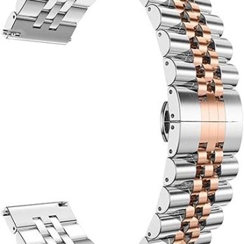 Watch Band Metal Stainless Steel Silver With Rose Dual Tone Solid Strap 14mm Jubilee Quick Release Premium Polished Brushed Flexible Metal Watch Bracelet Strap Men Replacement Band