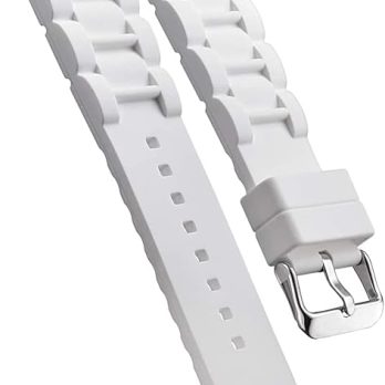 22mm 24mm 26mm Silicon Rubber White,White,White Silver Buckle Clasp Watch Band Strap for Men and Women – White, 22mm