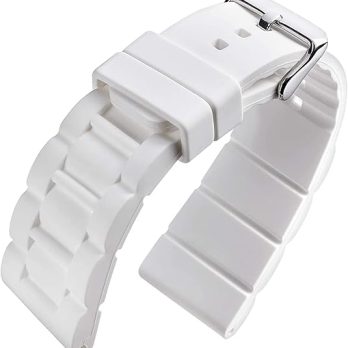 22mm 24mm 26mm Silicon Rubber White,White,White Silver Buckle Clasp Watch Band Strap for Men and Women – White, 22mm