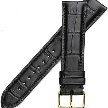 22mm Genuine Leather Quick Release Replacement Watch Band Strap Black With Golden Buckle