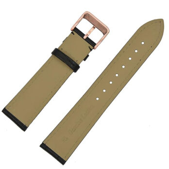 22mm Genuine Leather Quick Release Replacement Watch Band Strap Black With Rose Buckle