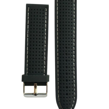 22mm Black Silicone Watch Band Strap with White Stitch