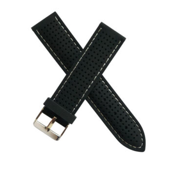 22mm Black Silicone Watch Band Strap with White Stitch