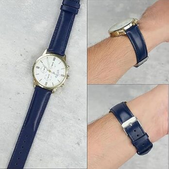 28mm Blue Plain Geniune Leather Watch Band Strap With Silver Buckle For Men & Women