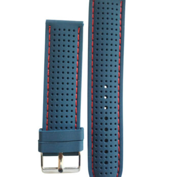 22mm Blue Silicone Watch Band Strap with Red Stitch