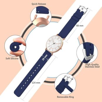 Premium 18mm Blue Silicone Smartwatch Strap Band ? Soft, Durable, Sweat-Resistant, and Adjustable Replacement Wristband ? Compatible with Most 18mm Smartwatches ? Stylish and Comfortable for Everyday Wear and Workouts