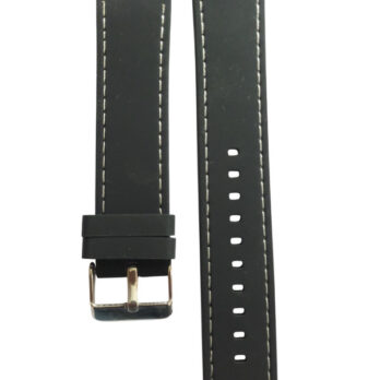 22mm Black Silicone Quick-Release Watch Band Strap with White Stitch