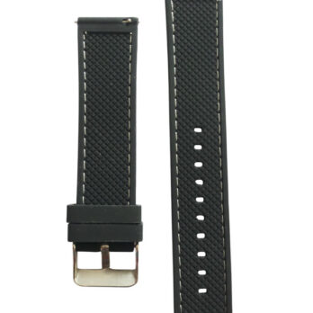 22mm Black Silicone Quick-Release Watch Band Strap with White Stitch