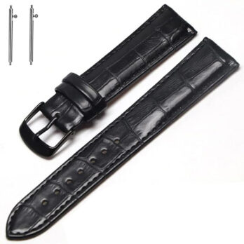 22mm Genuine Leather Quick Release Replacement Watch Band Strap Black With Rose Buckle