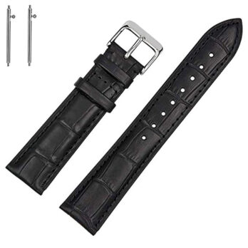 22mm Genuine Leather Quick Release Replacement Watch Band Strap Black With Silver Buckle