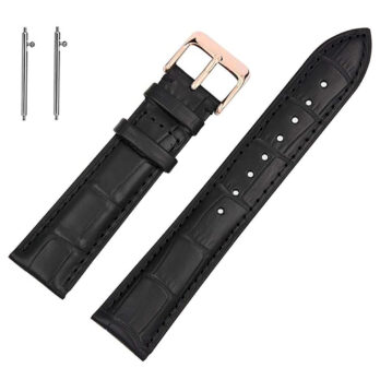 22mm Genuine Leather Quick Release Replacement Watch Band Strap Black With Rose Buckle