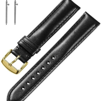 22mm Genuine Leather Quick Release Replacement Watch Band Strap Black Plain With Golden Buckle