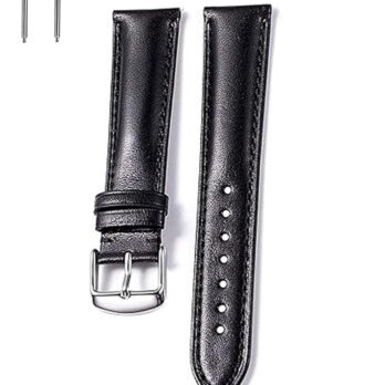 22mm Genuine Leather Quick Release Replacement Watch Band Strap Black Plain With Silver Buckle