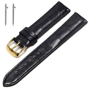 22mm Genuine Leather Quick Release Replacement Watch Band Strap Black With Golden Buckle