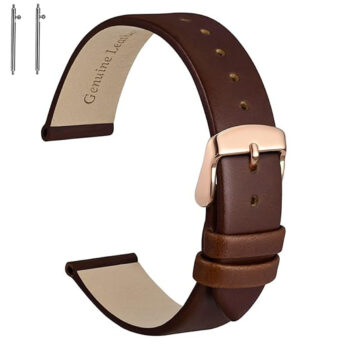 18mm Genuine Leather Quick Release Replacement Watch Band Strap Brown Plain With Rose Buckle