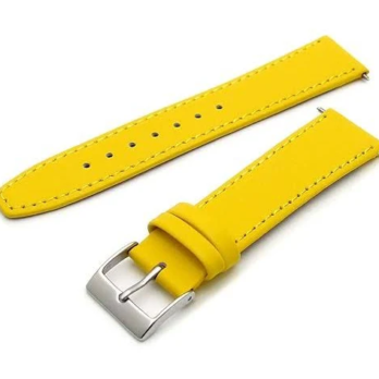 20mm Yellow Plain Geniune Leather Watch Band Strap With Silver Buckle For Men & Women