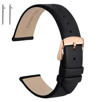 22mm Genuine Leather Quick Release Replacement Watch Band Strap Black Plain With Rose Buckle