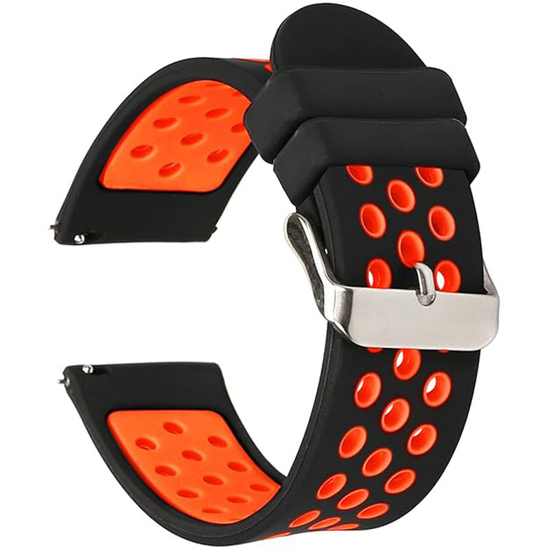 22mm Replacement Black With Orange Silicone Quick Release Watch Band Strap