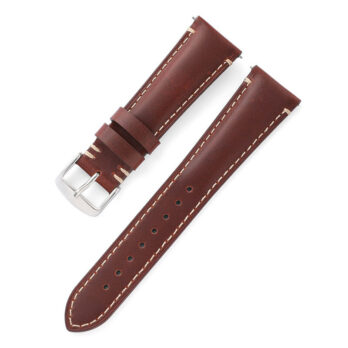 Genuine Leather Watch Strap 22mm Wrist Bracelet Slim Watch Band – Brown With White Stitch