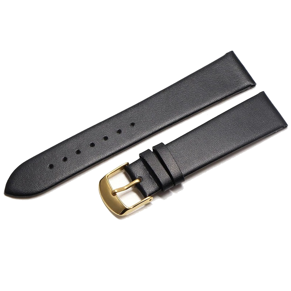 EWATCH ACCESSORIES Watch Strap Plain Genuine Leather Watch Band for Men Women, 14mm to 30mm, Black Brown Leather with Golden Rose Gold Silver Black Buckle, Replacement Wrist Watch Belt - Image 3