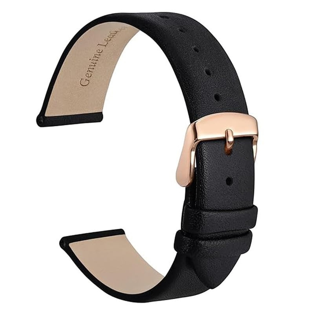 EWATCH ACCESSORIES Watch Strap Plain Genuine Leather Watch Band for Men Women, 14mm to 30mm, Black Brown Leather with Golden Rose Gold Silver Black Buckle, Replacement Wrist Watch Belt - Image 5
